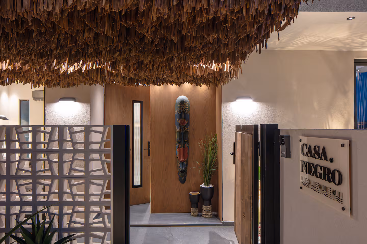 The entrance to Casa Negro with the villa name on the wall