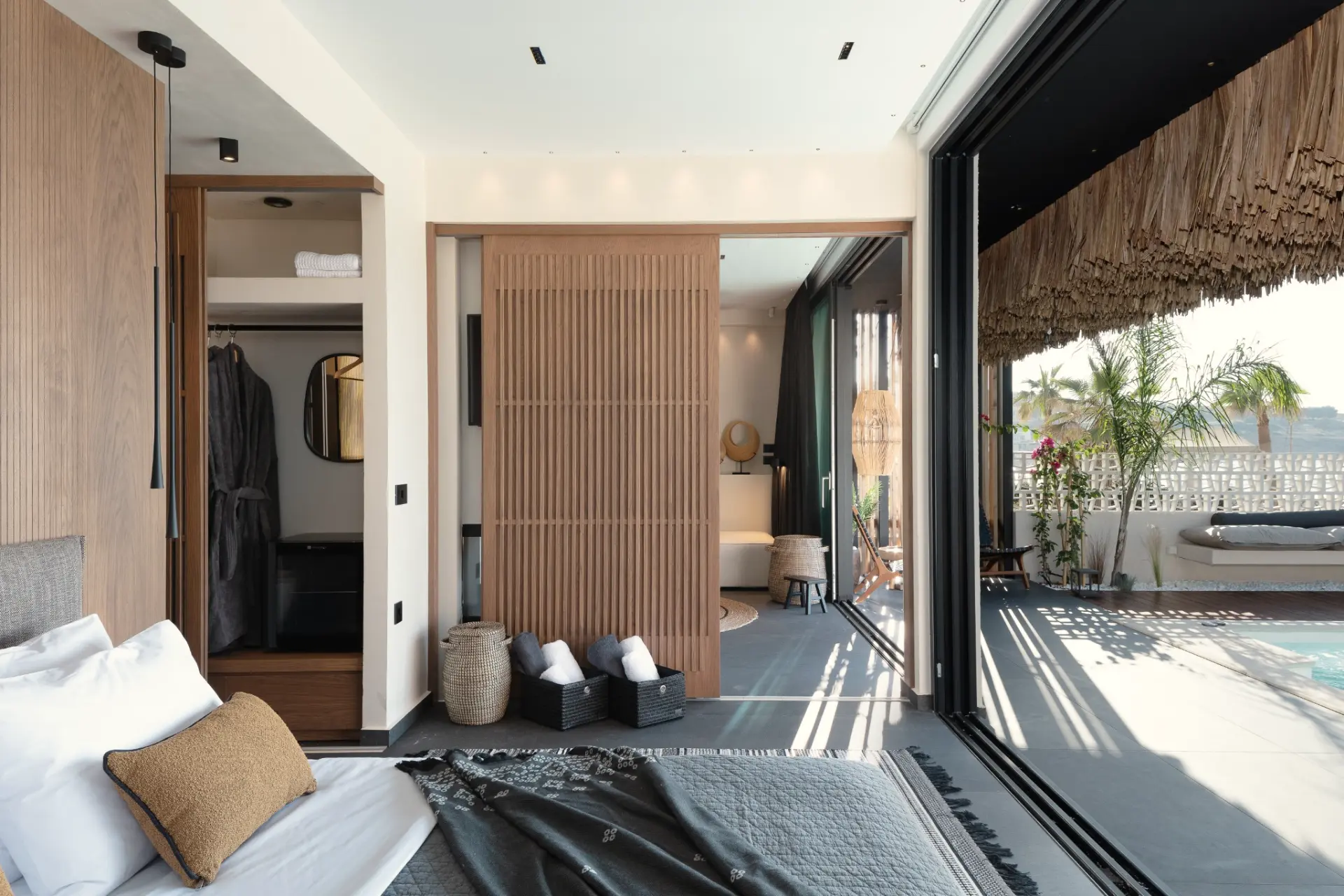 Master bedroom opening onto the terrace at Casa Negro